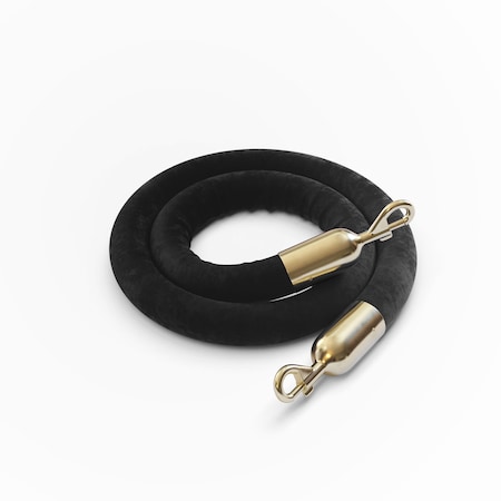 Velvet Rope Black With Pol.Brass Snap Ends 6ft.Cotton Core